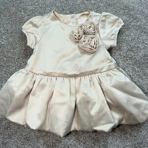 Janie and Jack Layette Baby Girl Champagne Satin Rosette Bubble Party Dress 0-3M